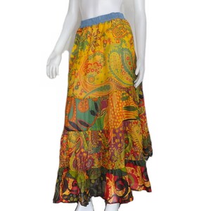 Women Long Skirt OOAK Unique Cotton and Denim Lightweight