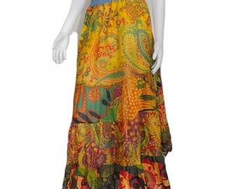 Women Long Skirt OOAK Unique Cotton and Denim Lightweight