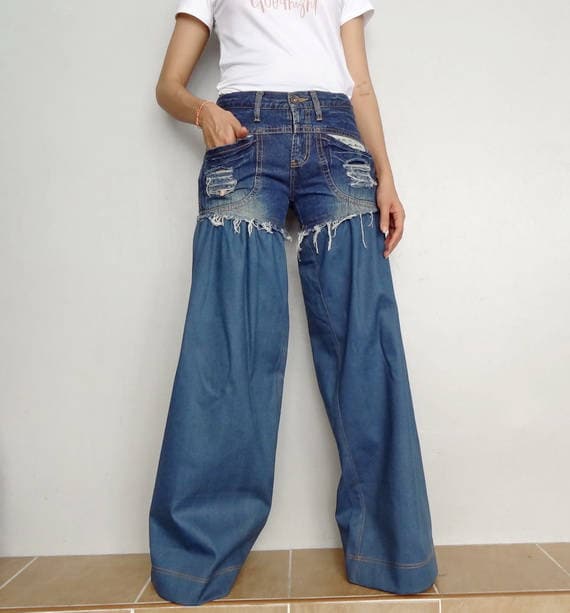 denim ruffle bell bottoms