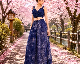 Womens Long Maxi Skirt In Cotton Blend OOAK