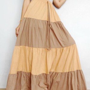 Women Long Skirt Khaki and Soft Tangerine Cotton Blend.