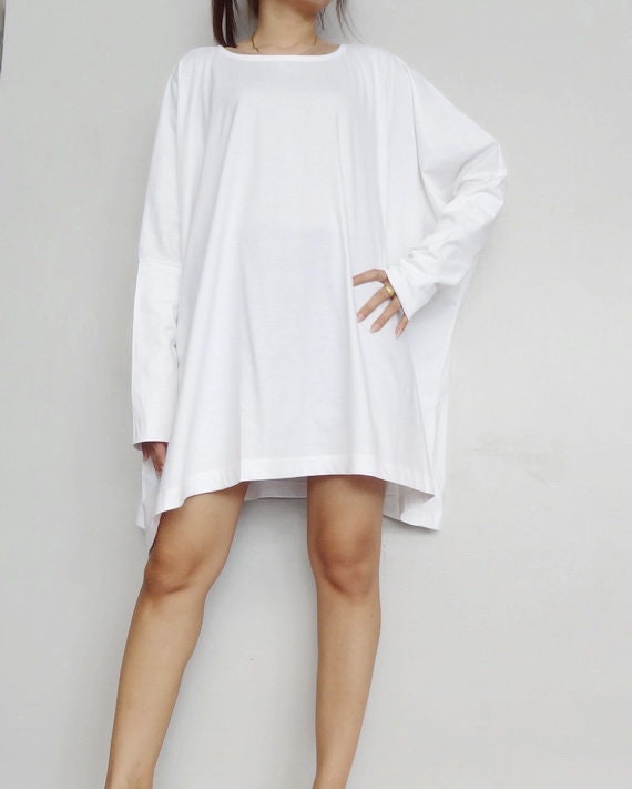 Womens Tunic Top White Stylish Long Sleeve Soft Cotton Blend - Etsy