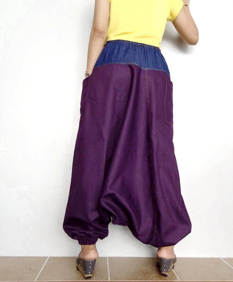 Harem Drop Crotch Pants Unisex Jeans Casual Baggy Deep Purple | Etsy