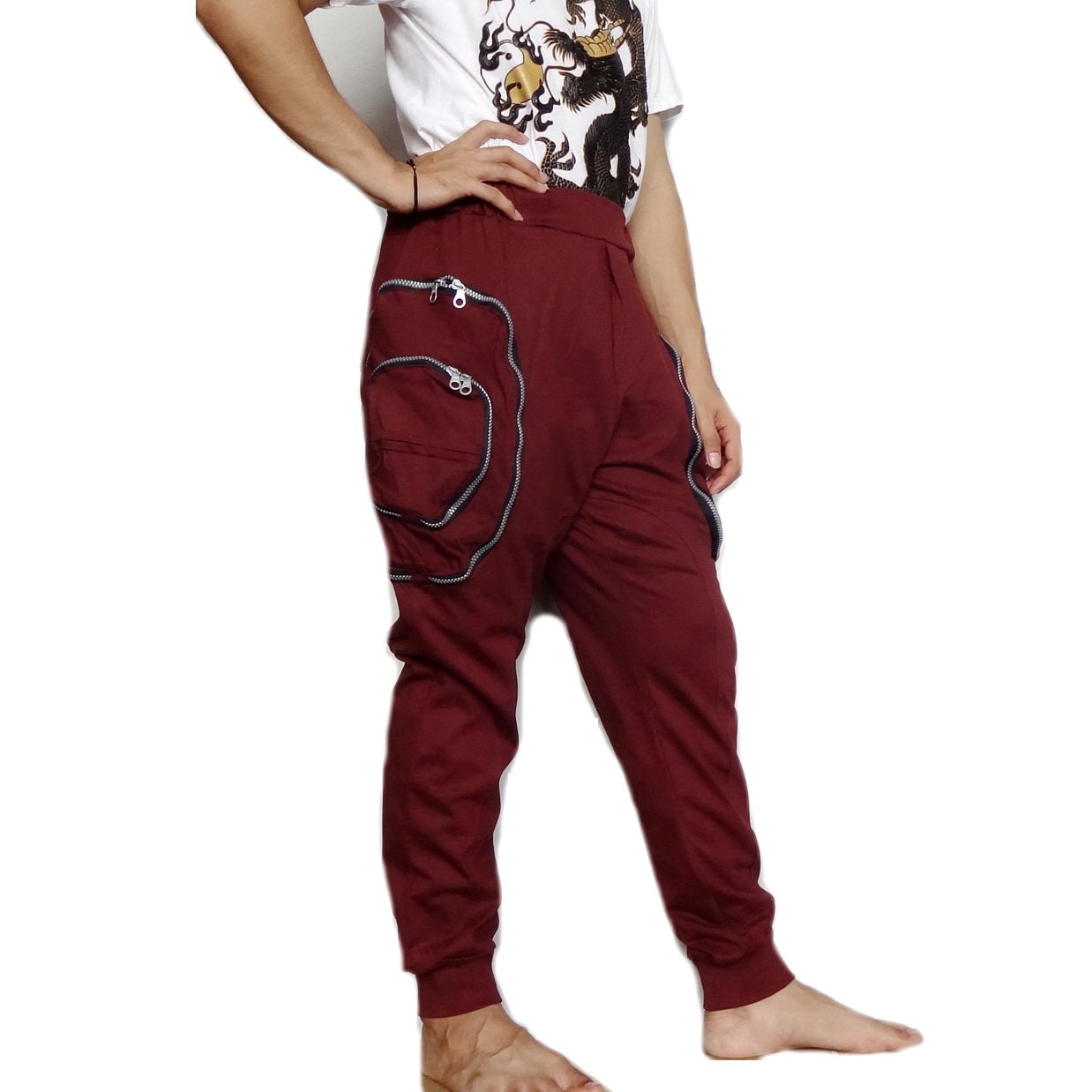 harem pants with zipper pockets