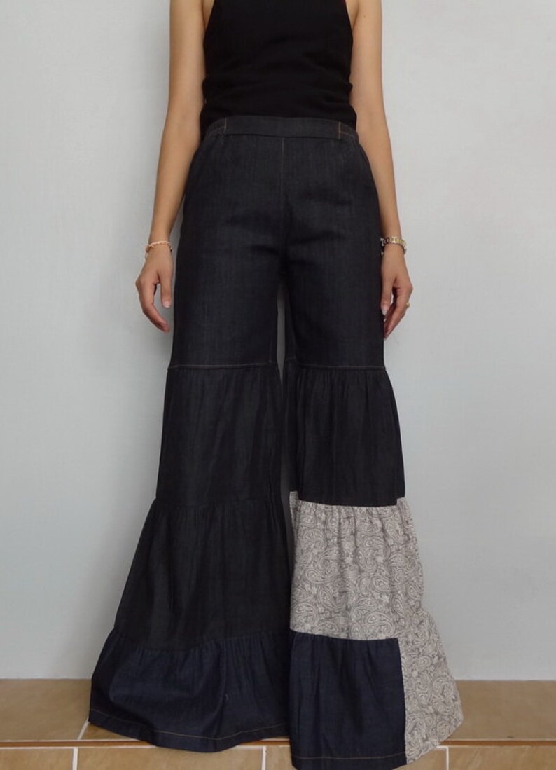 Women Bell Bottom Ruffle Patchwork Pants. OOAK Unique Gypsy Etsy