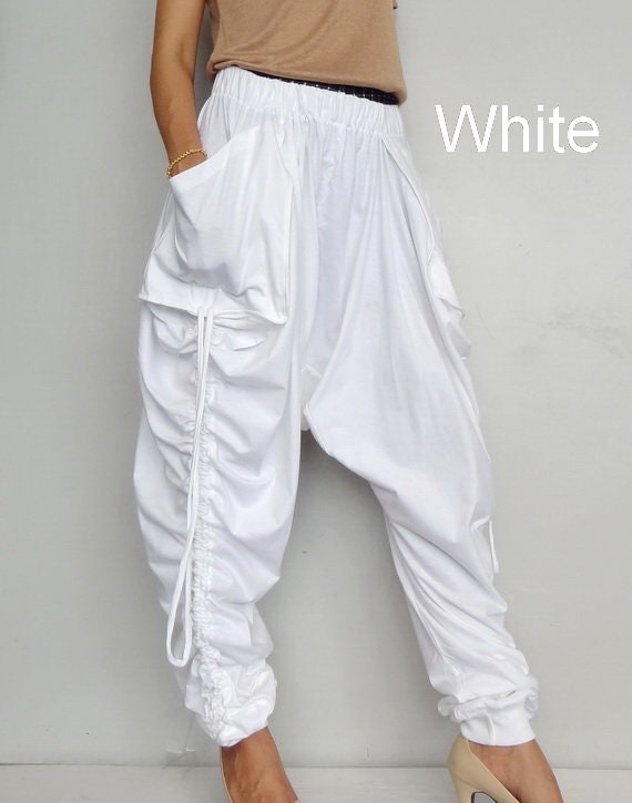 Women Summer Casual Pure Color Cotton Harem Pants 3