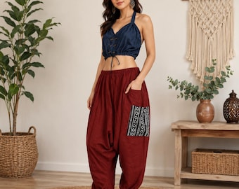 Unisex Harem Pants Boho Drop Crotch Trousers, Ethnic Festival Clothing
