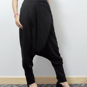 Harem Pants Black Drop Crotch Cotton Blend