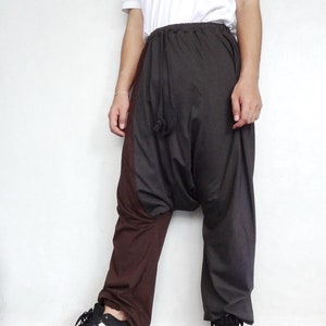 Unisex Haremshose mit tiefem Schritt in grau aus zweifarbiger Baumwollmischung