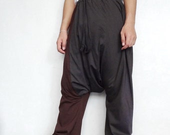 Drop crotch Unisex harem pants grey twotone cotton blend