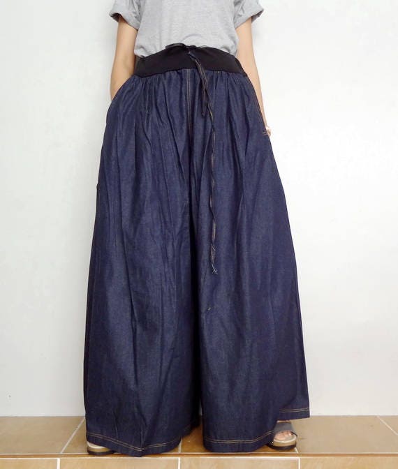 Wide Leg Jean Pants Unique Style in Lightweight Japanese - Etsy