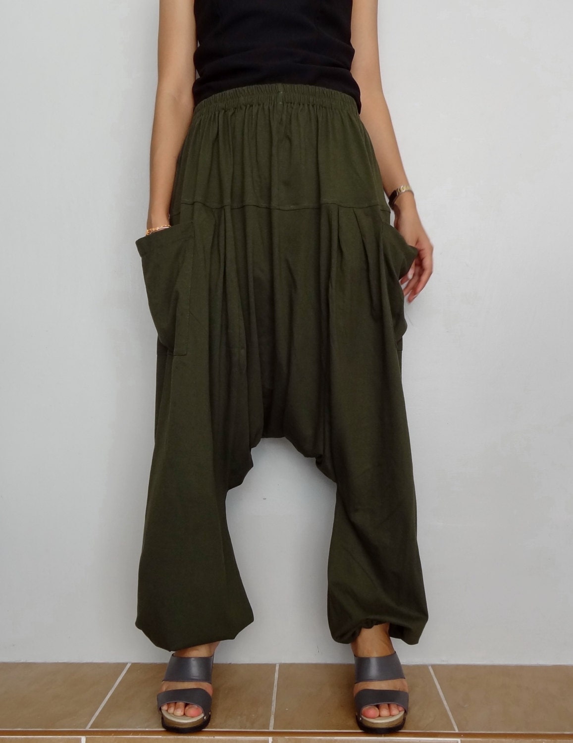 Vintage Green Drop Crotch Pant
