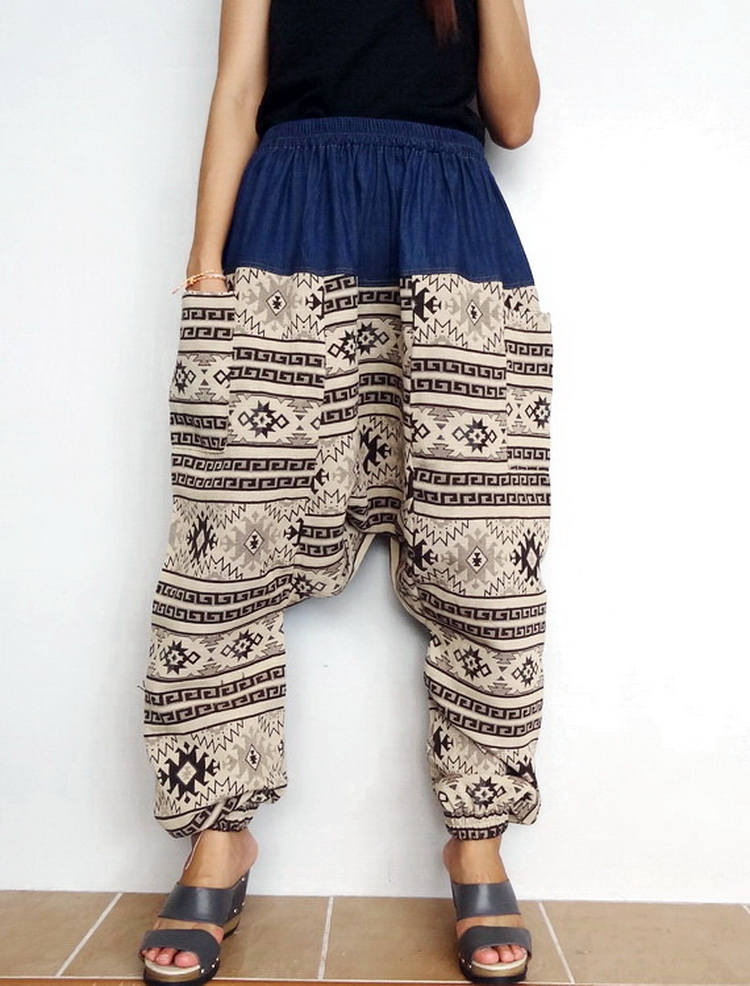 Harem Drop Crotch Pants Unisex Baggy Trouser Tribal Woven and - Etsy