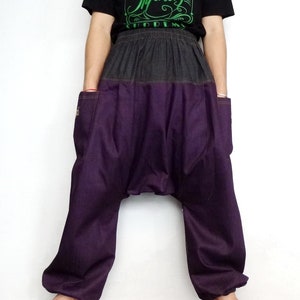 Drop Crotch Harem Pants Unisex Deep Purple Denim Medium Weight