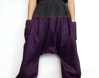 Drop Crotch Harem Pants Unisex Deep Purple Denim Medium Weight