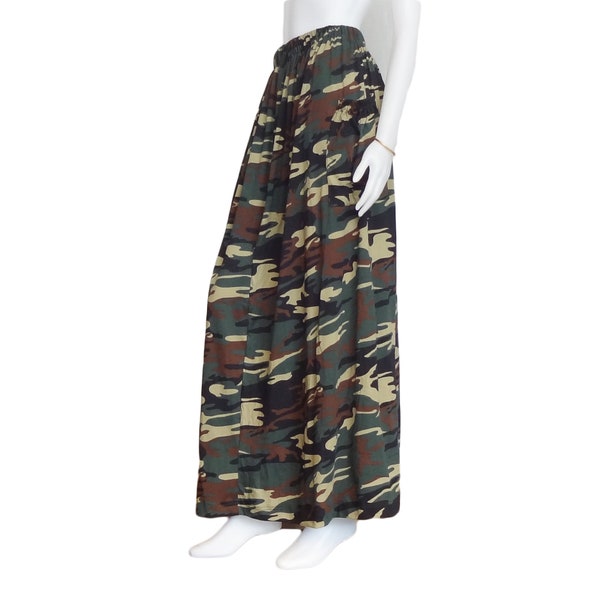 Maxi Long Skirt Camouflage Green Cotton Blend