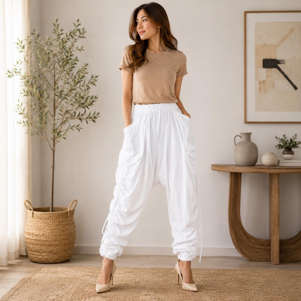 Low Crotch Harem pants unique White cotton blend