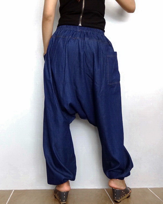 Harem Pantsdrop Crotch blue Denim Cotton Lightweight - Etsy