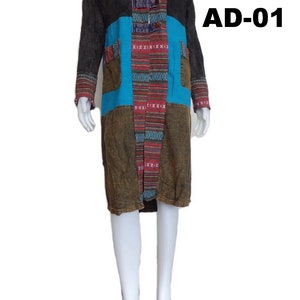 OOAK Jacket Over Coat Long Sleeve Hoodie Cotton Hmong Fabrics