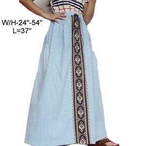 Maxi Long Skirt OOAK Unique Lightblue Denim Lightweight and Tribal Woven