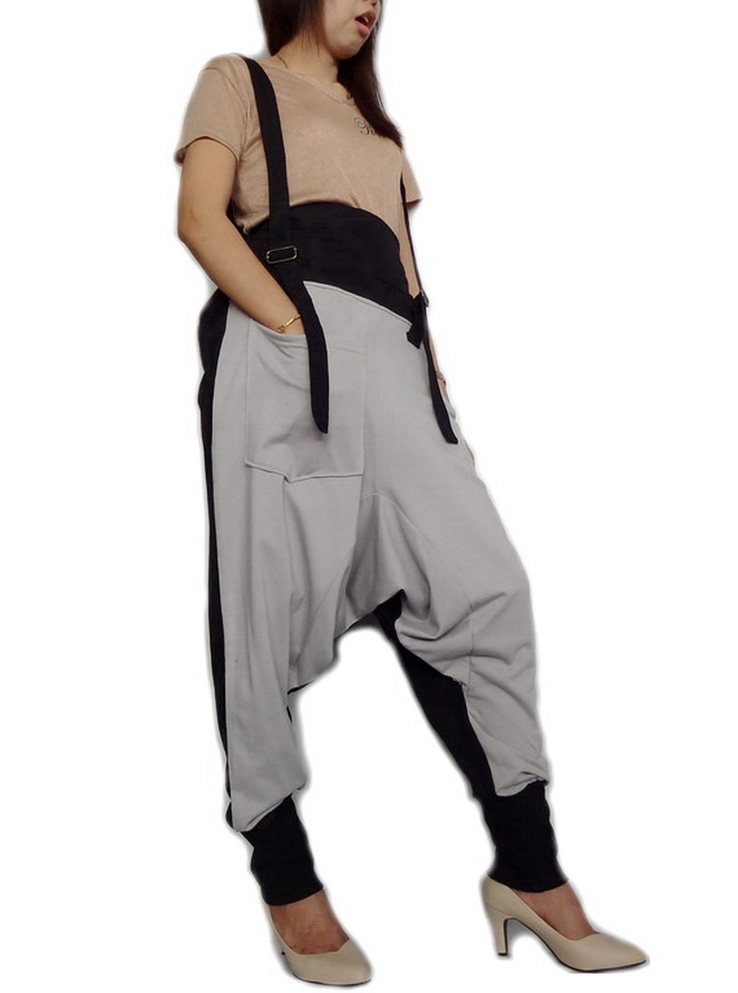 Drop Crotch Harem Pants Suspender 