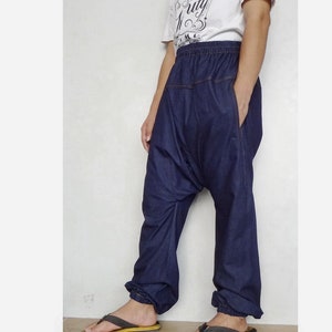 Drop Crotch Harem Pants Denim Cotton Lightweight Jeans