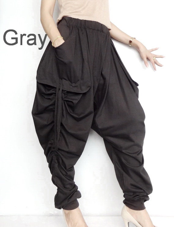 Harem Pants Unique Low Crotch Gray Cotton Blend - Etsy