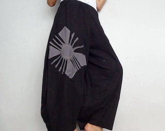 Harem Long Pants Black Applique