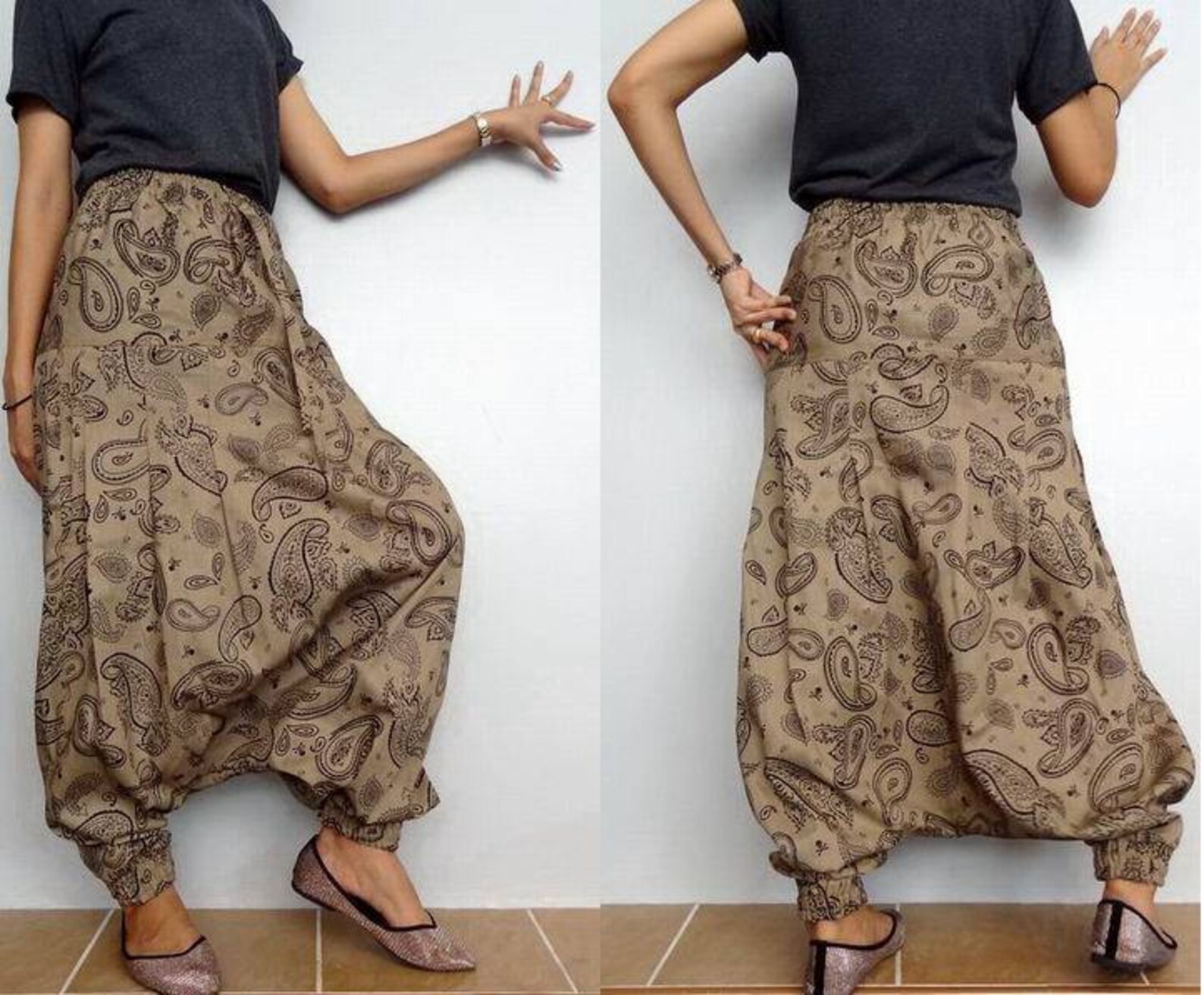 Drop Crotch Harem Pants with Pockets main image 0