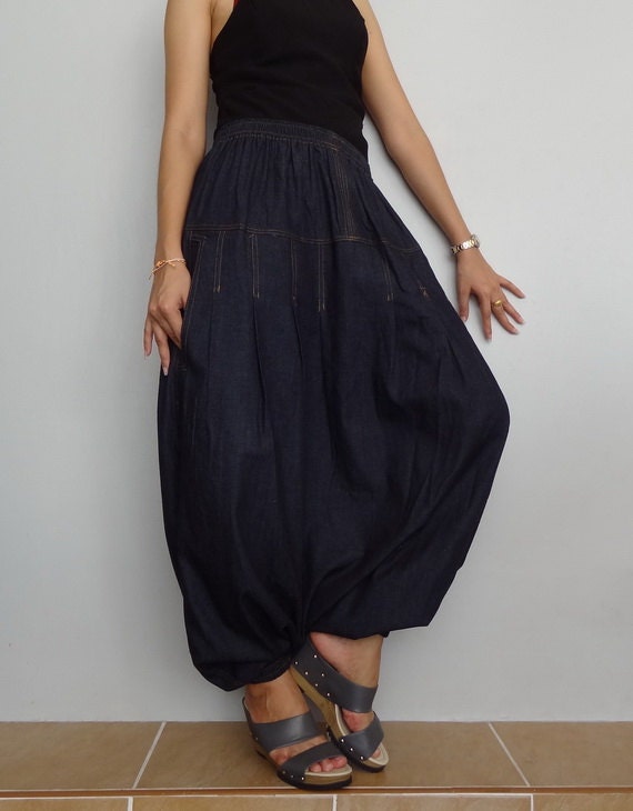 Drop Crotch Harem Pants Dark Blue Denim Cotton Lightweight - Etsy