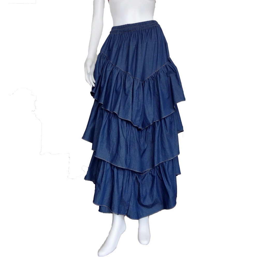 Denim Long Skirt Bustle Medium Blue Lightweight - Etsy