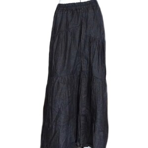 Long Maxi Skirt Ruffle Unique Country Style In Lightweight Japanese Cotton Denim