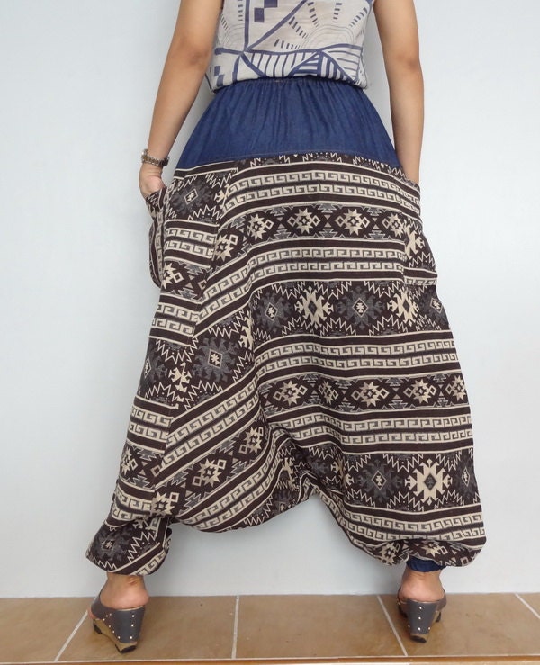Harem Pants Unisex Baggy Drop Crotch Brown Tribal Woven Bottom Fabric ...