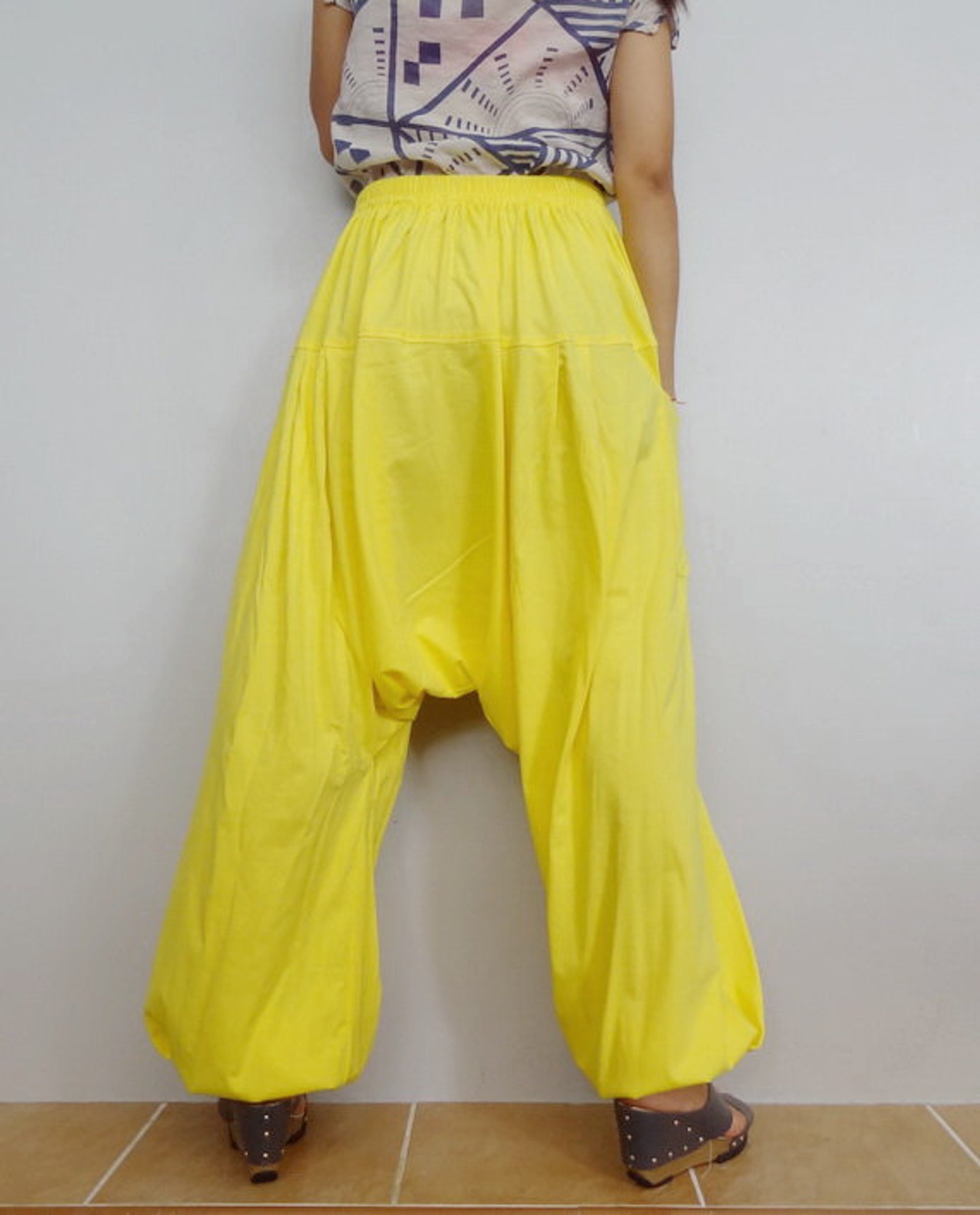 Harem Yoga Pants Soft Canary Yellow Cotton Jersey Etsy