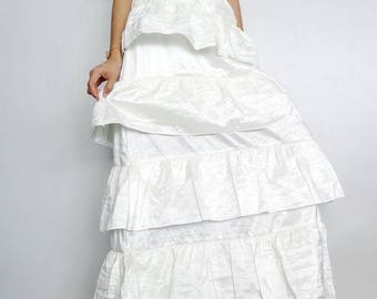 Women Bustle Long Skirt Off White ChineseSilk