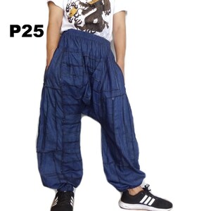 Harem Pants Patchwork Unisex Drop Crotch Baggy OOAK Lightweight Denim Cotton