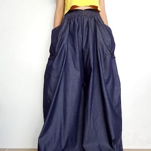 Women Convertible Long Skirt Or Pants Casual Wide Legs Denim Lightweight