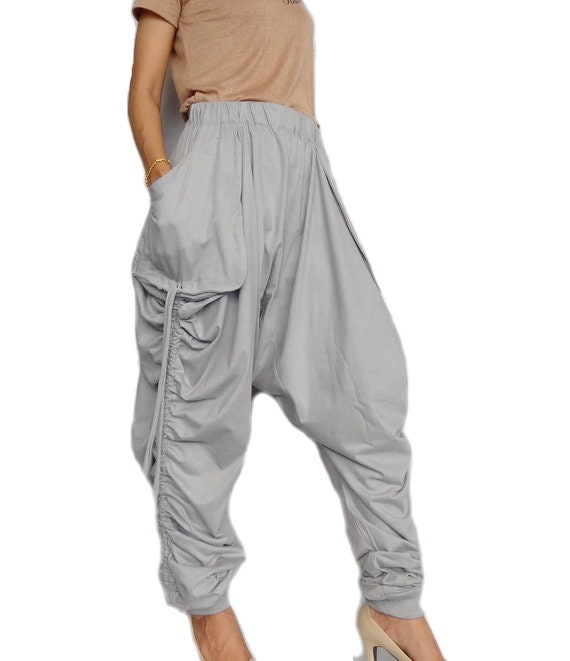 Harem Pants Unique Low Crotch Gray Cotton Blend - Etsy