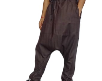 Sarouel avec entrejambe bas Jean en denim de coton marron