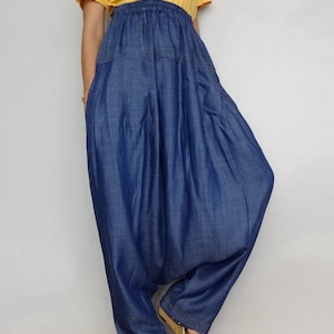 Unisex Denim Drop Crotch Long Pants Baggy Lightweight Jeans