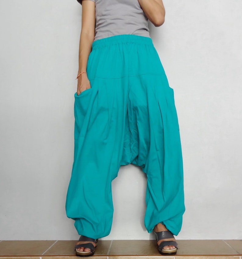 Drop Crotch Baggy Harem Pants Turquoise Cotton Blend - Etsy