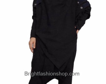 Emo Punk Black Tunic Poncho - Edgy Long Sleeve Sweater - Cotton Blend