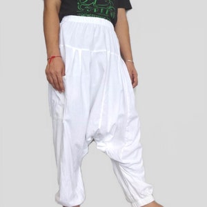Drop Crotch Pants - White Cotton - Comfortable Fashionable Pants for Unisex