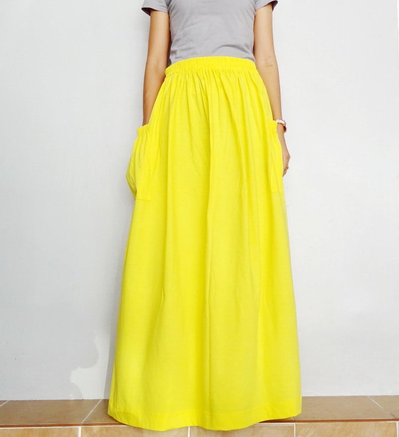 Women Maxi Long Skirt Canary Yellow in Cotton Blend - Etsy