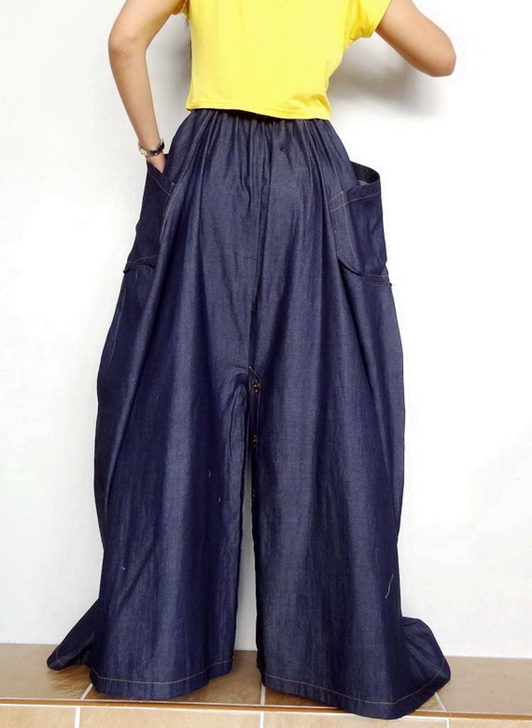 Women Convertible Long Skirt or Pants Casual Wide Legs Denim - Etsy