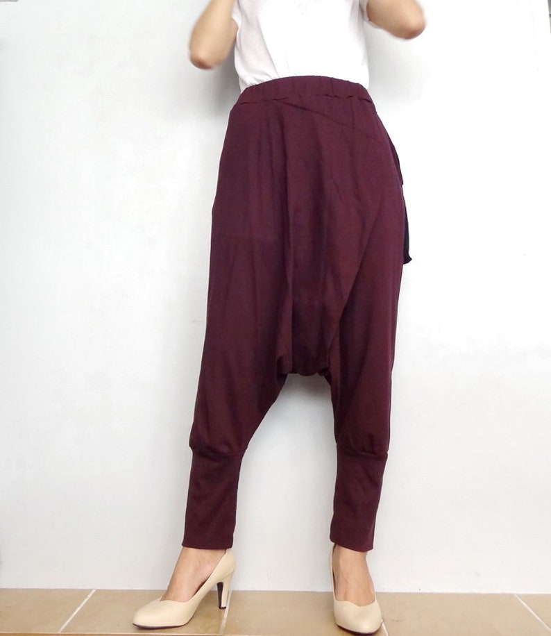 Drop Crotch Pants Harem Style Trendy Streetwear In Maroon Cotton Blend Dhoti PD-02 image 2