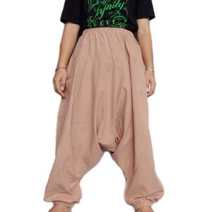 Drop Crotch Harem Pants Unisex Cotton Tan Limited