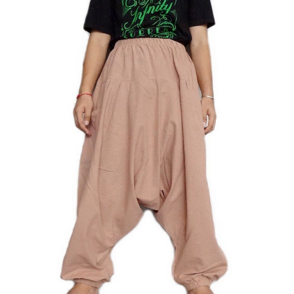 Drop Crotch Harem Pants Unisex Cotton Tan Limited