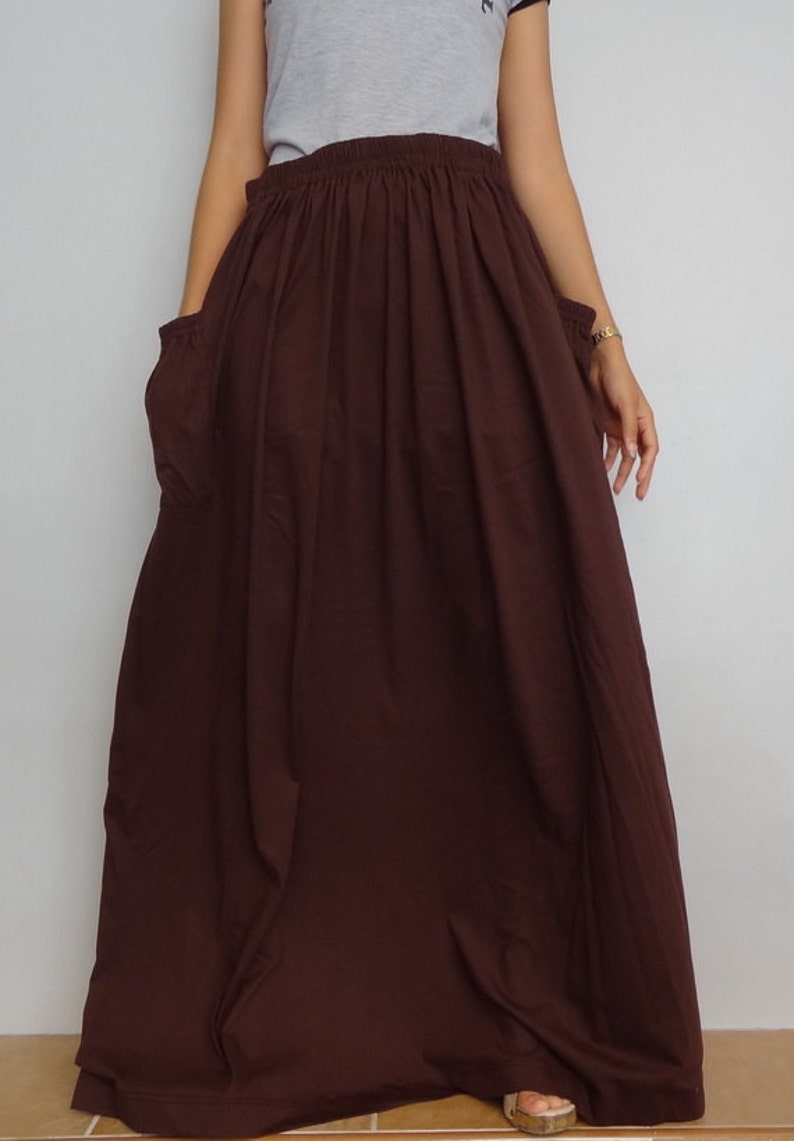 Women Maxi Long Skirt Brown Casual Gypsy Bohemian Cotton Blend Etsy