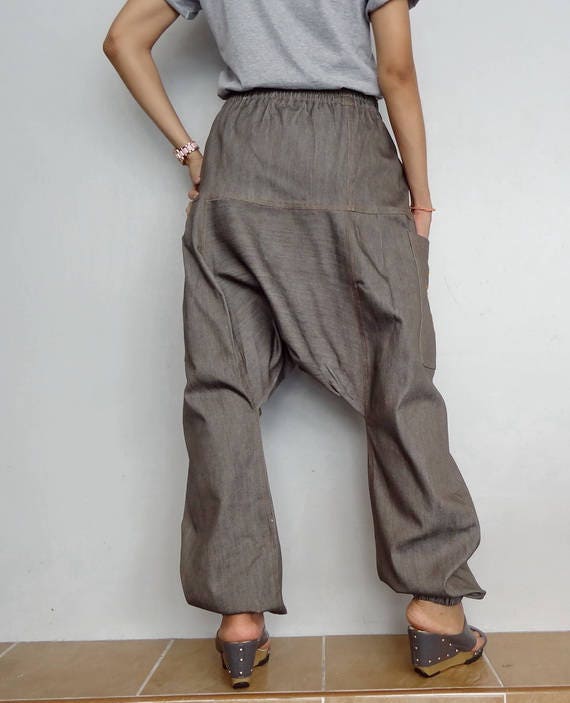 Unisex Harem Pants Drop Crotch,brown Denim Cotton Medium Weight - Etsy
